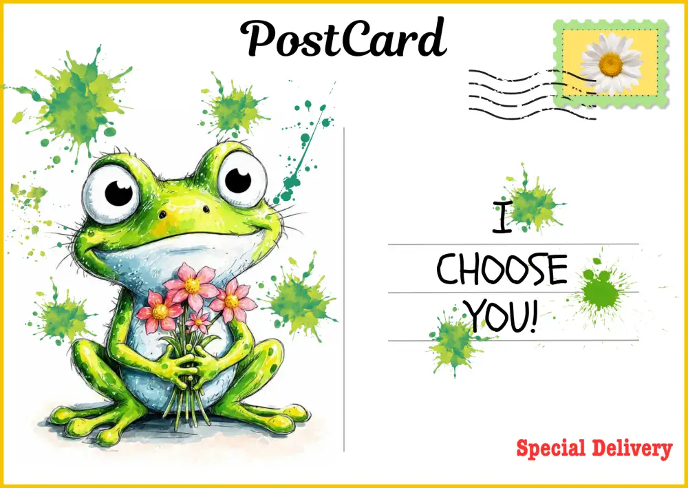 Frog with Flowers - free postcard